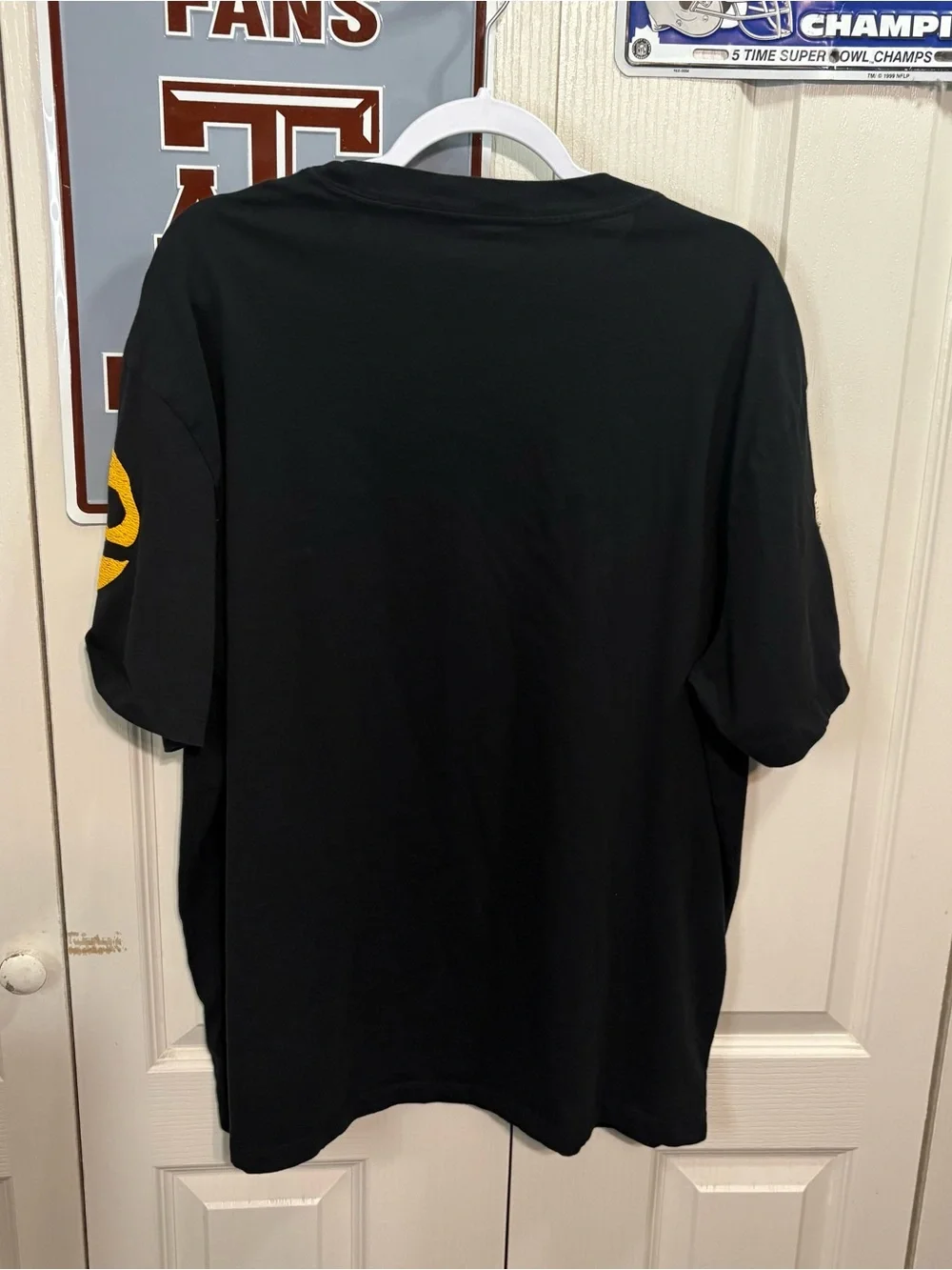 True Religion Black Short Sleeve Graphic Logo Tee with Cream and Yellow Accents